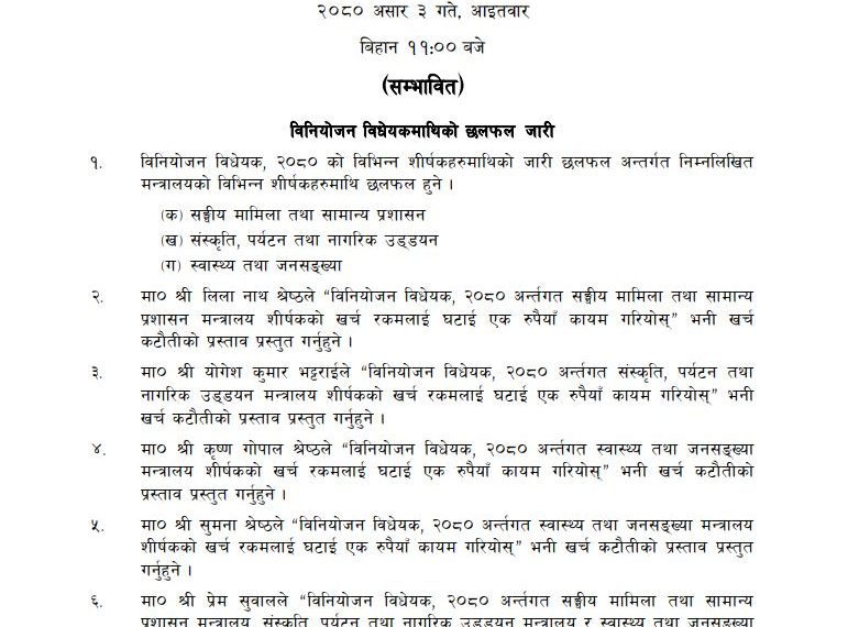 प्रतिनिधिसभा बैठकमा तीन मन्त्रालयको बजेट&hellip;